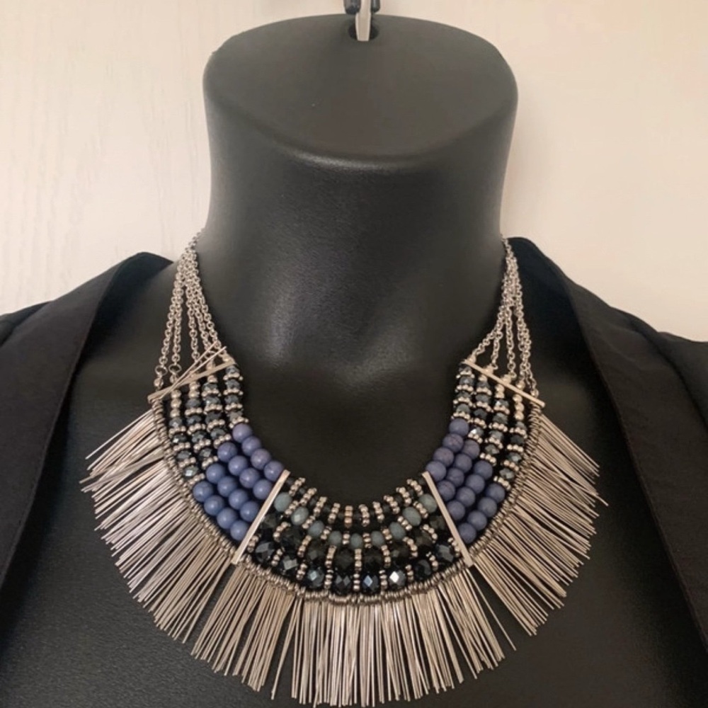 Park Lane Silver and Blue Statement Necklace